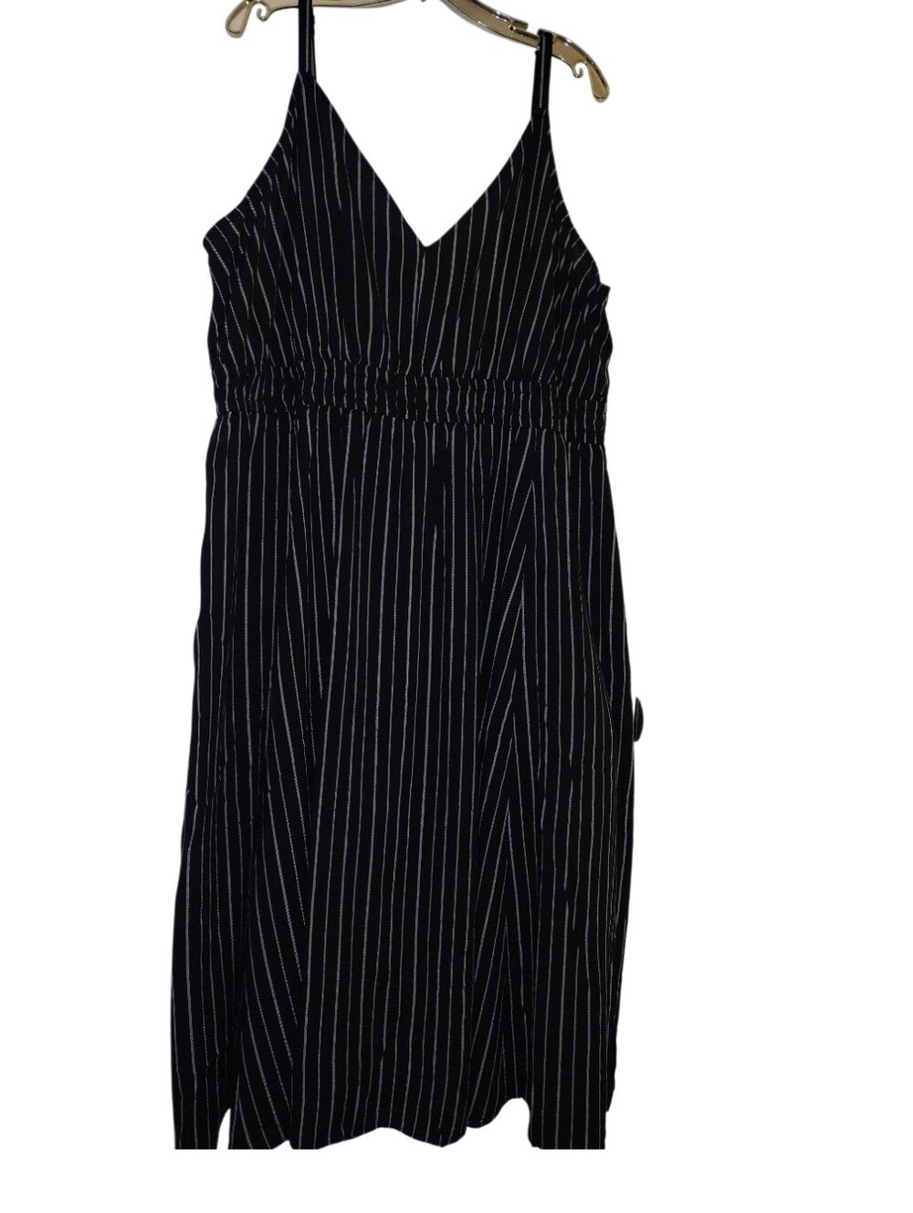 Torrid Black Pinstripe V-Neck Open Back Cut Out Midi Challis Dress Plus Size 3X